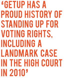 ‘GetUp has a proud history of standing up for voting rights, including a landmark case in the High Court in 2010’